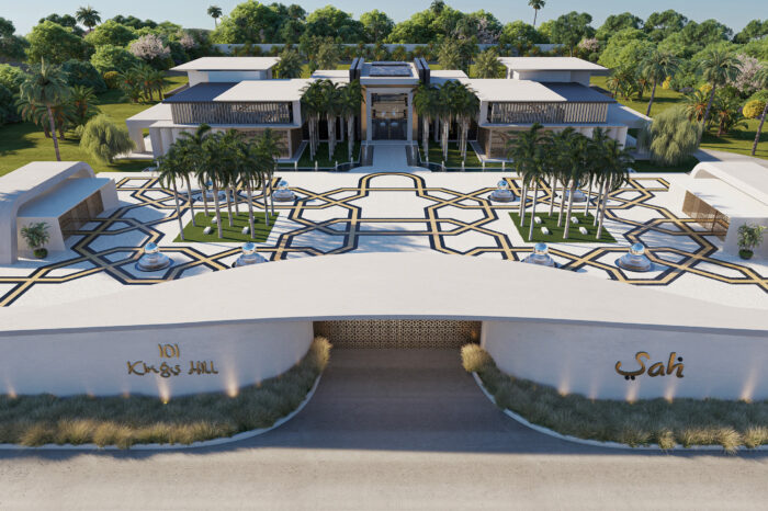 The imposing entrance distant enough from the house to allow for an uninterrupted view of the entire palace façade on entering